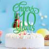 AHAORAY Cheers to 10 Years Cake Topper - Green Glitter Children's 10th Birthday Cake Decorating Supplies - Blessed 10 Years Wedding, Anniversary Party Decorations, Photo Booth Props view 2