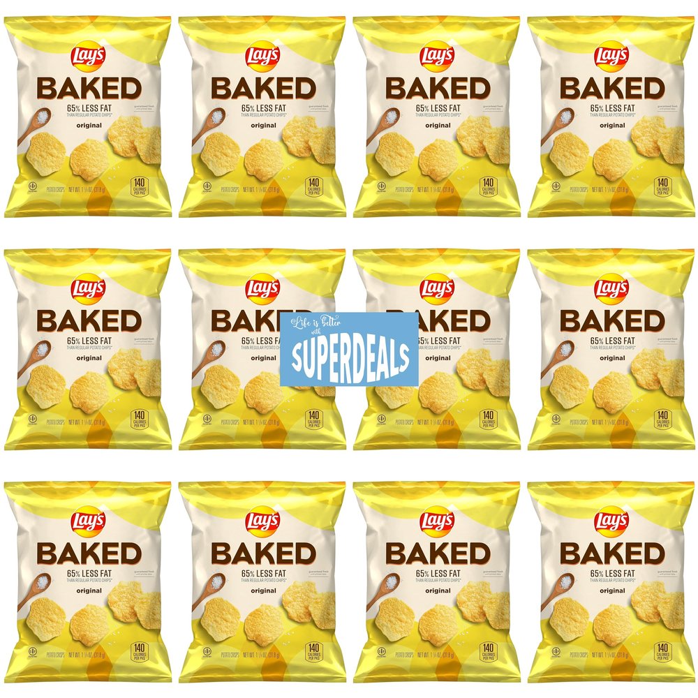 Baked, Original Potato Crisps, 1.125 Ounce (Pack of 12) Value Pack Bundled by SUPERDEALS with Mystery Gift