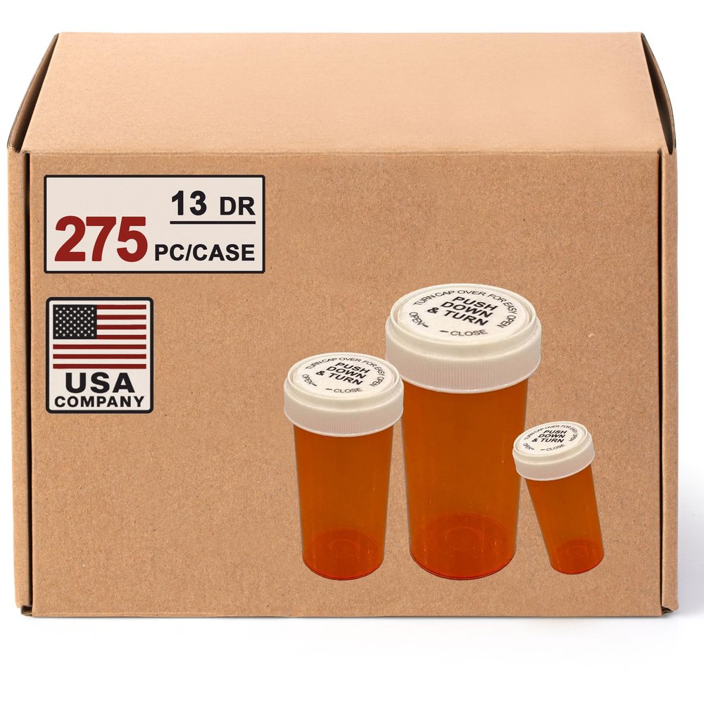 13 Dram Push Down and Turn Vials for Pharmacy 275 Pcs Empty Pill Bottles with Reversible Caps, Mini Pill Organizer Containers Child-Resistant Small Travel Pill Dispenser for Bulk Use