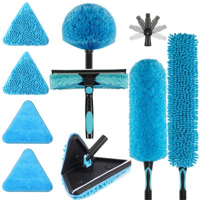 CXU 90 Foldable Baseboard Wall Cleaner Mop, Cobweb Duster, Window Cleaning Squeegee Dusting Kit for Extension Pole(Pole Not Included) (1)