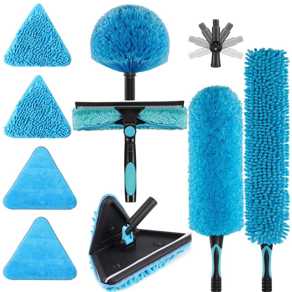 CXU 90 Foldable Baseboard Wall Cleaner Mop, Cobweb Duster, Window Cleaning Squeegee Dusting Kit for Extension Pole(Pole Not Included) (1)