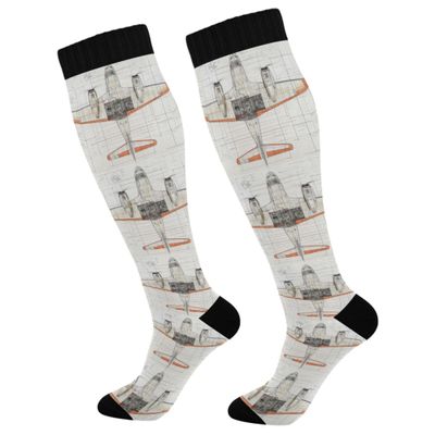 Compression Socks For Women Compression Sock 15-20 mmHg for Nurses, Pregnancy, Flying, Running,Travel Aeroplane A Road Strewn with Flowers Mushrooms
