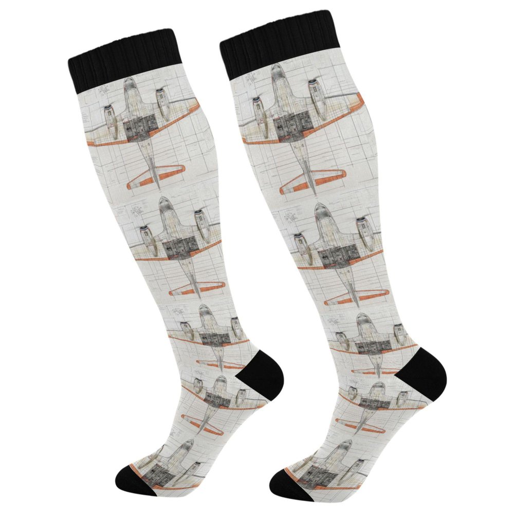 Compression Socks For Women Compression Sock 15-20 mmHg for Nurses, Pregnancy, Flying, Running,Travel Aeroplane A Road Strewn with Flowers Mushrooms