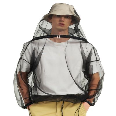 HENNCHEE Mosquito Jacket for Adult, Mesh Net Bug Hooded Jacket, Outdoor Protection Mosquito Proof Clothing Black L/XL