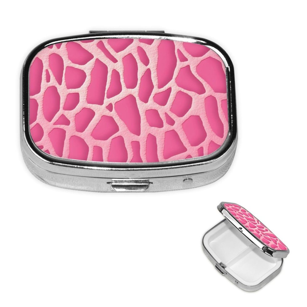 Square Pill Case for Purse or Pocket 2 Compartment Medicine Pill Box Portable Small Pill Organizer Giraffe Texture Pillbox Travel Medicine Vitamin Cod Liver Oil Storage Box
