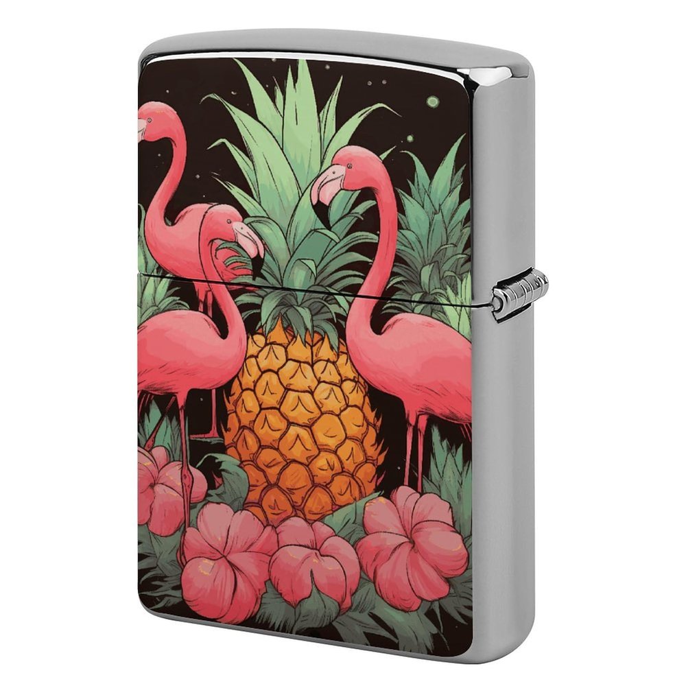 Pineapple Flamingos Lighter Case, Personalized Double-Sided Graffiti Lighter Protective Cover, Stylish Metal Lighters Sleeve for Men Women