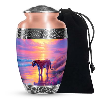Casketique Tiger Memorial Urns for Human Ashes Adult Man - Large Purple Funeral Urn for Ashes for Women - Sunset Urns for Loss of Mom - Cremation Urn for Adult Human - 10 Inch