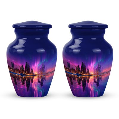 SABURIAL Northern Lights Urn - Miniature Funeral Urn for Human - Beautiful Handcrafted Mini Urns for Adults Female Ash - Keepsake Small Urns - 3 Inch - Pack of 2