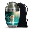 Casketique Tiger Funeral Urns for Human Ashes Adult Man - Large Green Memorial Urns for Human Ashes Adult Female - Decorative Burial Urn for Father - Landscape Cremation Urn for Mom - 10 Inch view 1