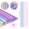 [100 Pcs] Colorful Disposable Plastic Drinking Straws - 8.26" Long & 0.24" Diameter Cute Straws for Juice,Coffee,Milk,Cocktail, Ideal for Bachelorette Party, Birthday Party, Bridal Shower, Baby Shower view 2