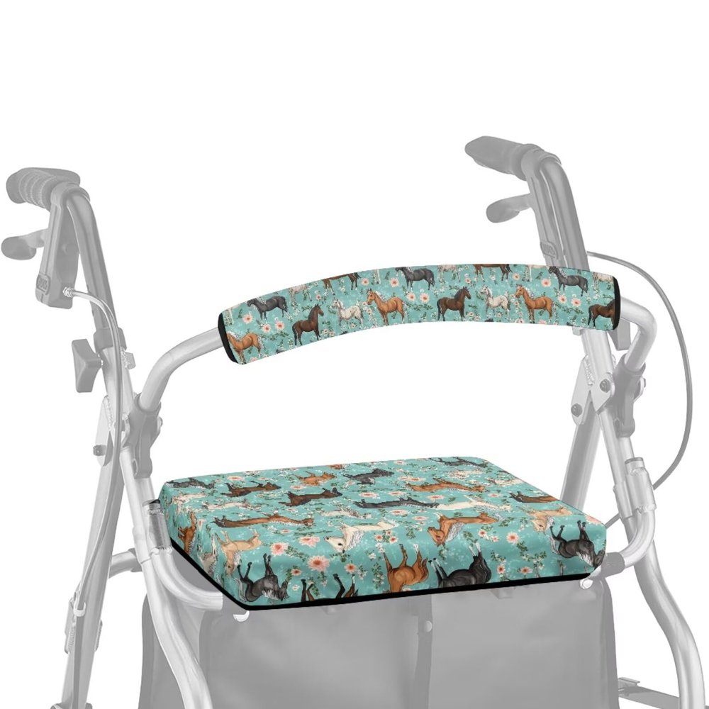 ASQVTIFE Anima Horse Rollator Walker Seat and Backrest Covers for Men Women Soft Dust Cover for Seniors in Assisted Living 2 Piece Walker Accessories for Folding Walker with Seat