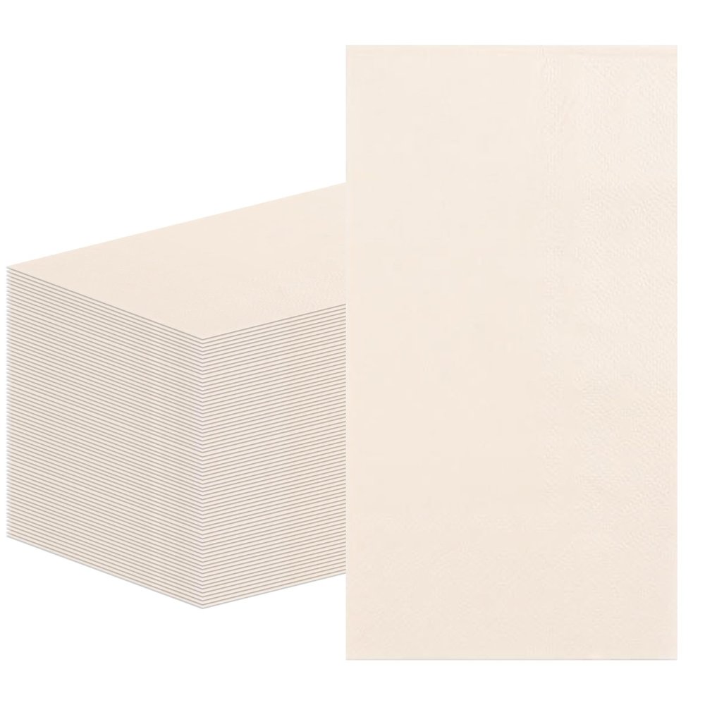 100Pcs Beige Paper Napkins Disposable, Decorative Dinner Napkins Guest Hand Towels for Bathroom Kitchen Wedding Engagement Party Supplies 4.3 x 7.8 Inches