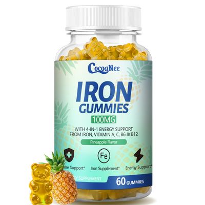 1 Pack 100MG Iron Supplements Gummies for Women & Men - Vitamin C, A, B12 - Complex, Improve Absorption, Energy Boost, Iron Deficiency, Anemia for Adults & Kids - Complex Folate, Zinc, 60Cts