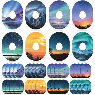 Geiserailie 32 Pack Adhesive Patches Compatible with Dexcom G7, CGM Patches, Nature Views Adhesive Tape Stickers, Sensor Covers Waterproof Sweat Proof Flexible Breathable Pre-Cut Overpatch Sticker