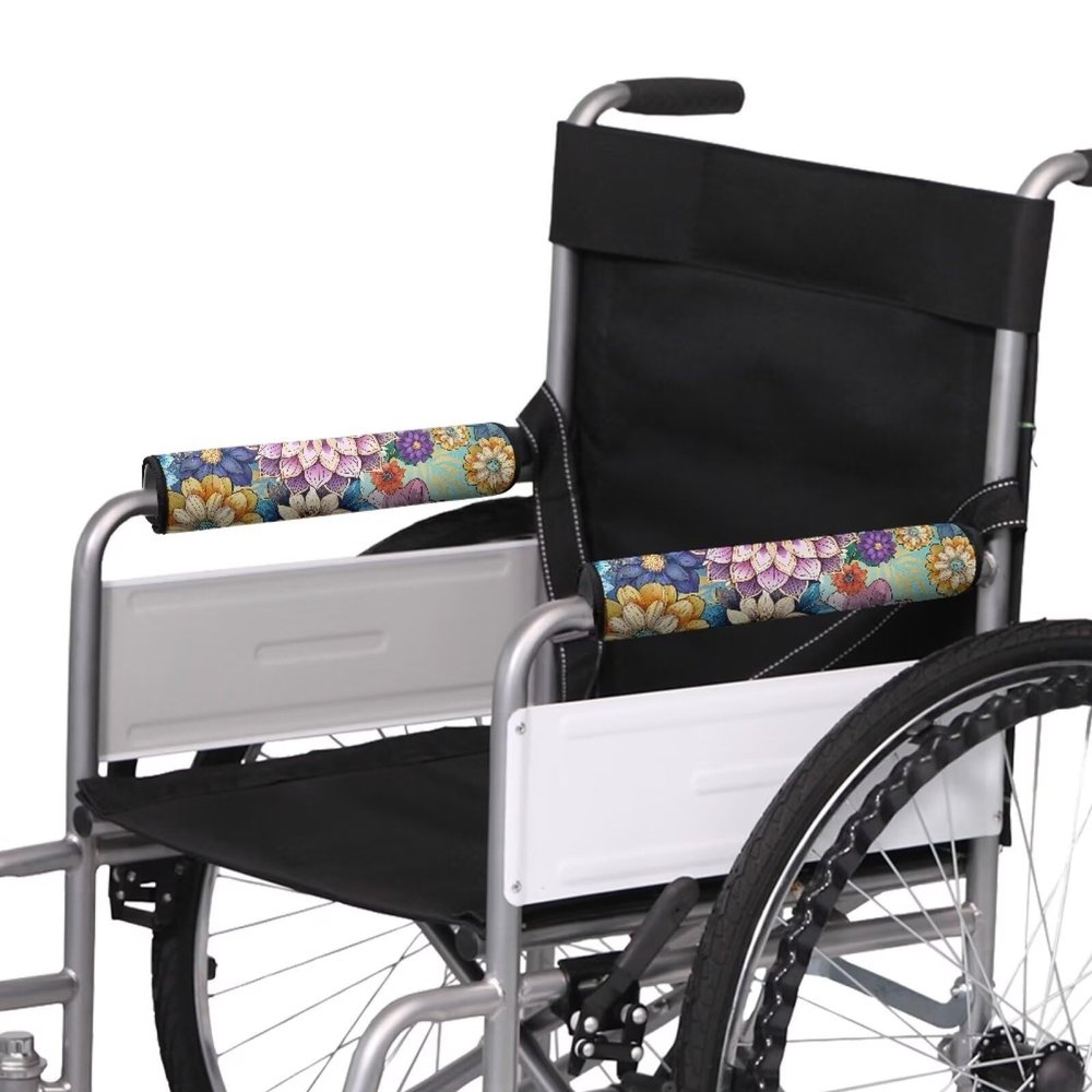 Gomyblomy Luxury Flowers Wheelchair Arm Pads Covers Washable Wheelchair Armrest Covers Stretchy Soft Arm Rest Cushion Cover 2 Pack for Wheelchairs Office Chairs Scooter