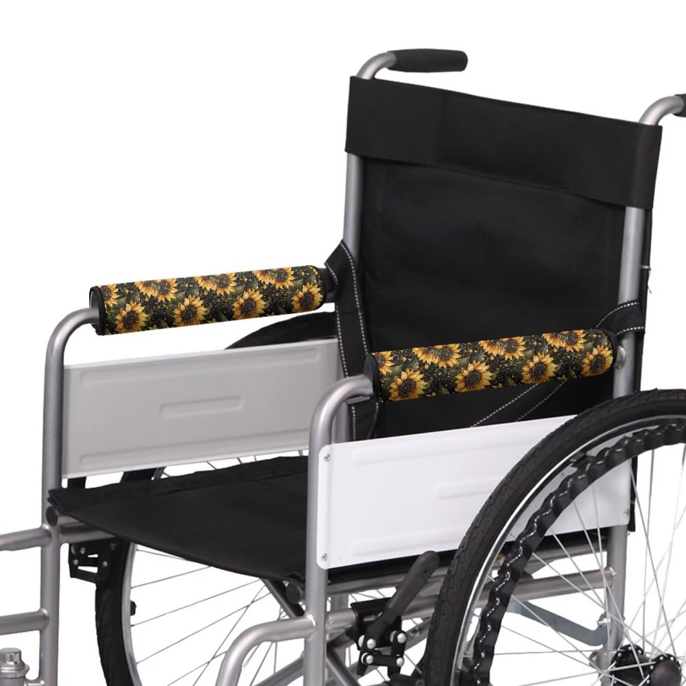 Gomyblomy Sunflower Wheelchair Armrest Covers Soft Office Chair Arm Pads Covers Soft Support Weel Chair Accessories for Adults Seniors 2 Pack Arm Rest Covers Pressure Relief