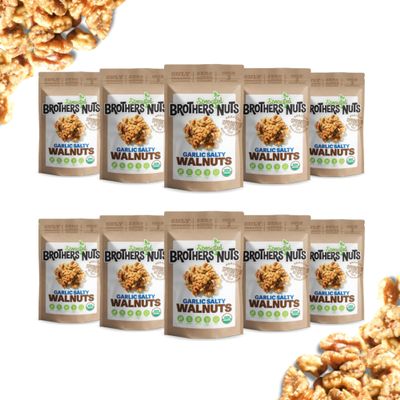 Brothers Nuts Garlic Salty Walnuts Organic, Sprouted Walnuts Healthy Keto Snack Vegan, Gluten-Free, Kosher No Preservatives 2 oz (Pack of 10)