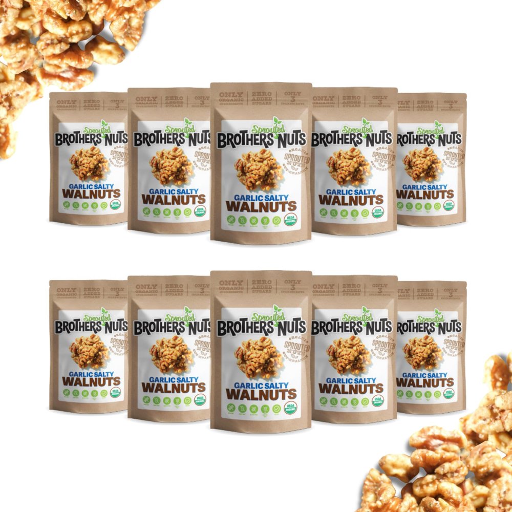 Brothers Nuts Garlic Salty Walnuts Organic, Sprouted Walnuts Healthy Keto Snack Vegan, Gluten-Free, Kosher No Preservatives 2 oz (Pack of 10)