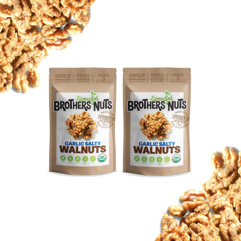Brothers Nuts Garlic Salty Walnuts Organic, Sprouted Walnuts Healthy Keto Snack Vegan, Gluten-Free, Kosher No Preservatives 6 oz (Pack of 2)