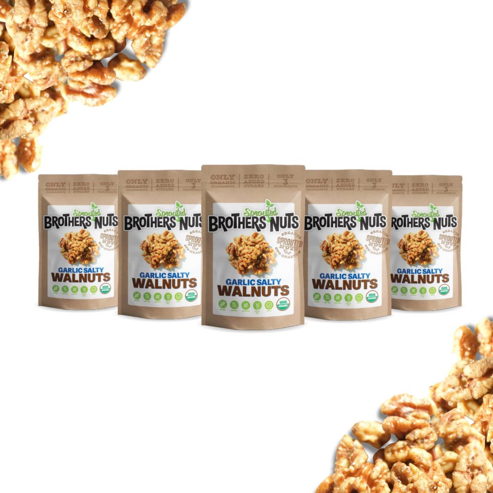 Brothers Nuts Garlic Salty Walnuts Organic, Sprouted Walnuts Healthy Keto Snack Vegan, Gluten-Free, Kosher No Preservatives 6 oz (Pack of 5)