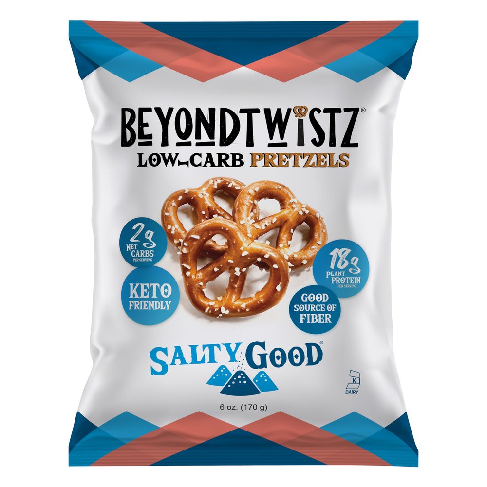 BeyondTwistz Protein Pretzels, Low Carb Pretzels, Salty Good, 18g Protein, 2g Net Carbs, Keto Friendly, Powered By HealthSense High Fiber Wheat Flour, 6 oz Bag, Pack of 3