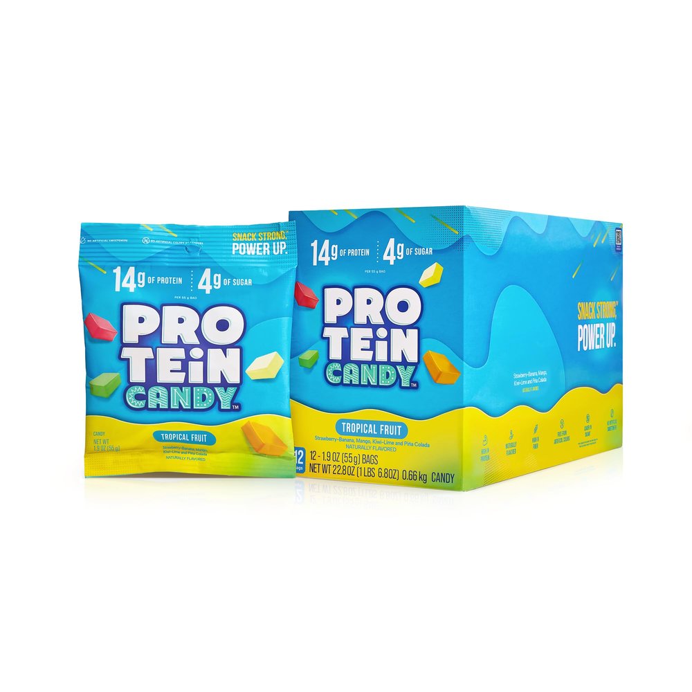 Protein Candy | 12-Pack | Low Sugar Candy | Whey Protein Isolate Snacks | A Good Source of Fiber | No Artificial Flavors or Colors | Gluten-Free | Made in the USA | Tropical Fruit