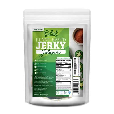 BELEAF Jalapeo Plant-Based Jerky | Delicious Meat Substitute | Low Carb, Non-GMO, Dairy Free, Plant Protein | Natural Ingredients | Spicy Healthy Snack 7oz (Jalapeo)