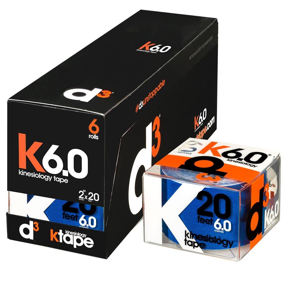 d3 K6.0 Kinesiology Tape - 2in x 20ft Royal Blue (6 Rolls) Latex-Free Hypoallergenic Joint Muscle Sports Medical Injury Support