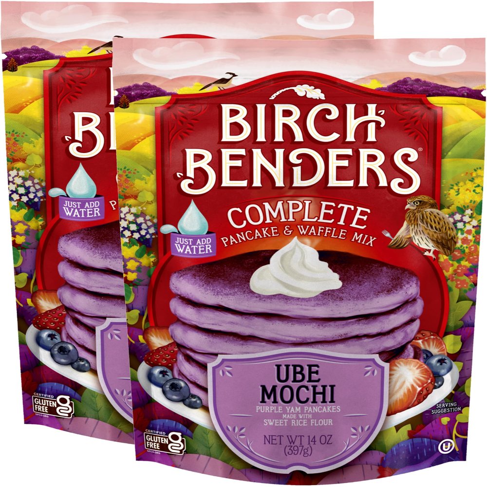 Birch Benders Ube Mochi Pancake & Waffle Mix, 14 oz Bag (Pack of 2)