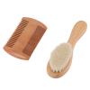 BAFOVY Wooden Baby Hair Brush and Comb Set, Goat Hair Brush, Prevent Lacteal Scab, Soft and Dual use Comb, Baby Shower view 3