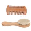 BAFOVY Wooden Baby Hair Brush and Comb Set, Goat Hair Brush, Prevent Lacteal Scab, Soft and Dual use Comb, Baby Shower view 4