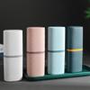 UUYYEO Hard Plastic Toothbrush Case Travel Tooth Brush Cup Cover with Holder Portable Camping Toothbrush and Toothpaste Holder with Cup Tooth Brush Storage Box Business Trip Mouthwash Cup Blue view 2