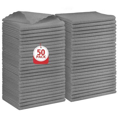 Orighty Microfiber Cleaning Cloth Bulk, 50 Pack Shop Towels, Reusable Cleaning Rags, Lint Free Microfiber Towels for Cars, Home & Kitchen, 12x12 Inch, Grey