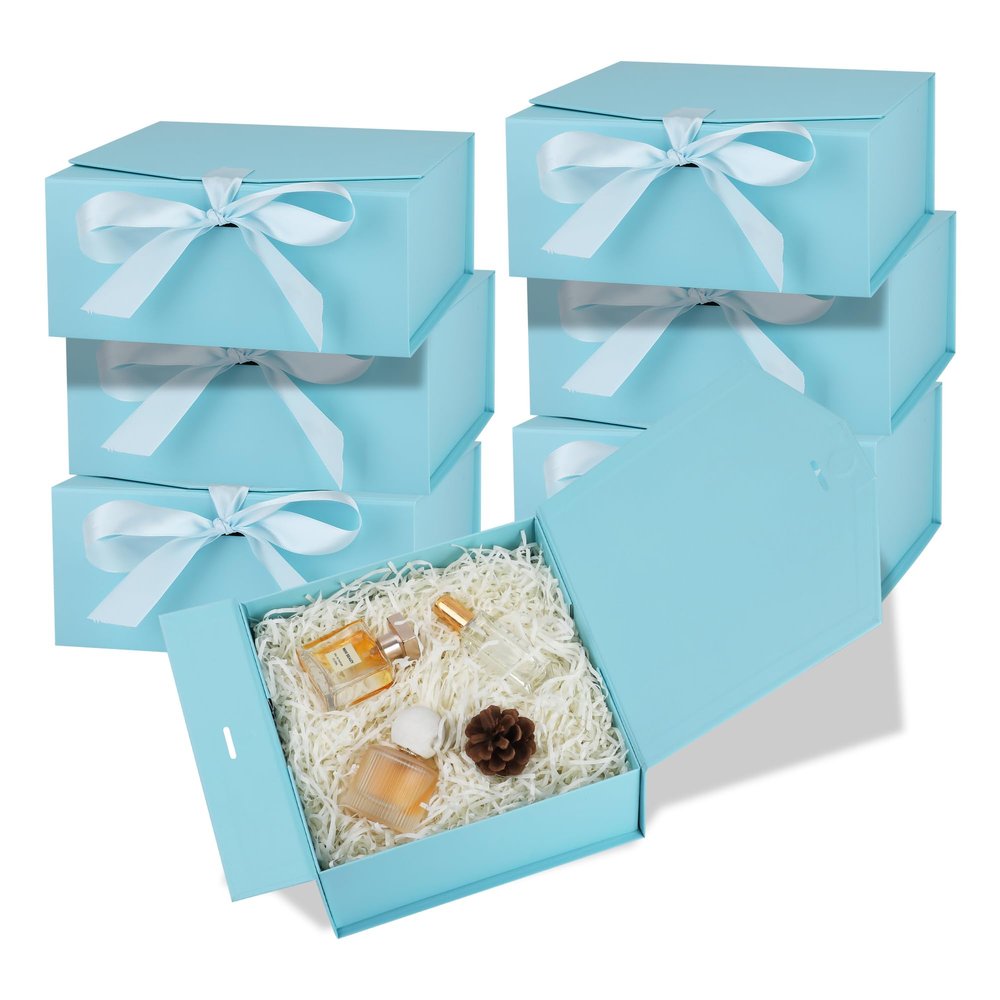 OEMVALATY 6-Pack Gift Boxes,9x9x4 Inch Magnetic Gift Boxes with Lids for Presents,Blue with Ribbon, Bridesmaid Proposal Box for Wedding, Storage, Birthday