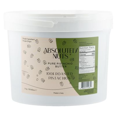Absolutely Nuts 100% Roasted Pistachio Cream No Sugar Pure Green Pistachio Paste, Unsweetened Gourmet Nut Butter for Baking, Cooking, Gelato, Savory Recipes. Made in Italy, 6.6lbs Bucket, Crema de Pistacho Pura