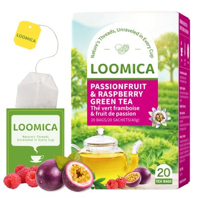 LOOMICA Passionfruit Raspberry Green Tea, Tropical Fruity Blend of Passion Fruit & Raspberry and Green Tea, Refreshing & Tropical, Hot or Iced, Antioxidant-Rich, No Artificial Sugar, 20 Counts