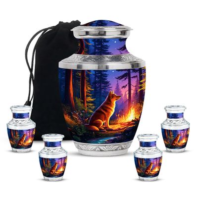 Casketique Dog Funeral Urns for Adult Male 1 Large 4 Keepsake - Blue Burial Urn for Ashes for Women - Wilderness Memorial Funeral Ash Container for Human Ashes - 10 & 3 Inch