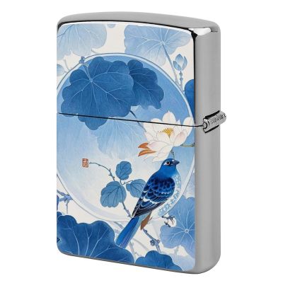 Blue and White Chinese Style Flower and Bird Lighter Case Double-Sided Graffiti Lighter Holder - Metal Lighters Protective Cover, Universal Fit for Standard Lighters, Stylish Gift for Men & Women