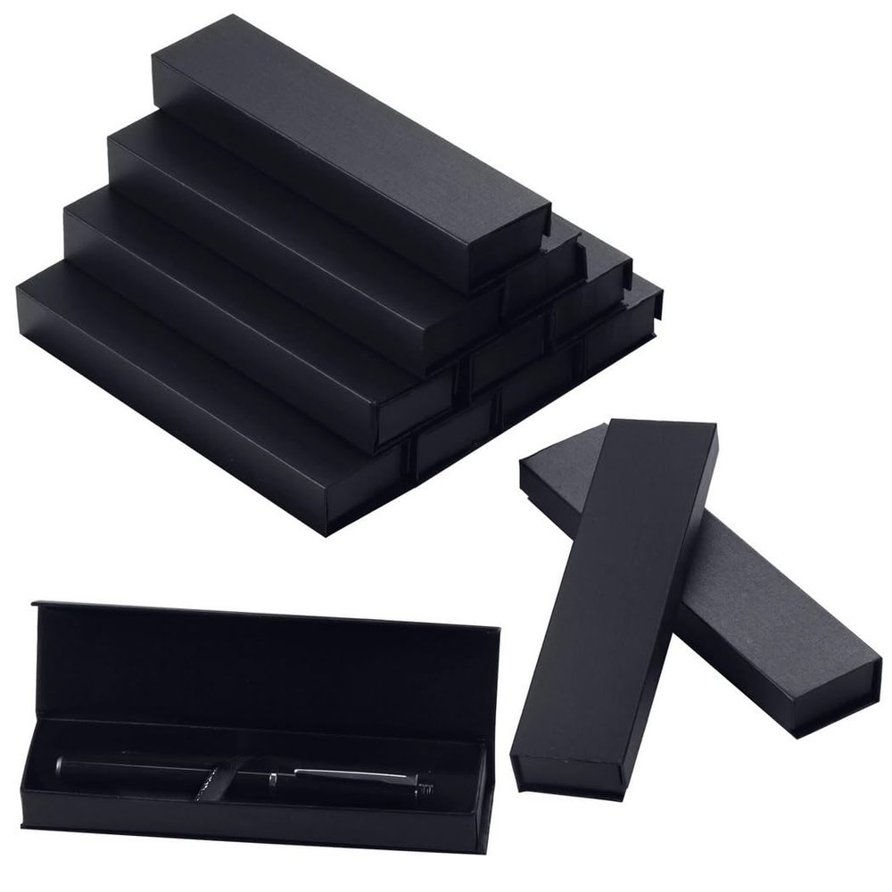 12 Pcs Magnetic Closure Kraft Gift Boxes, Black Textured Empty Cases For Pens And Jewelry, Paper Gift Packaging With Cushion For Birthday Or Business Giving