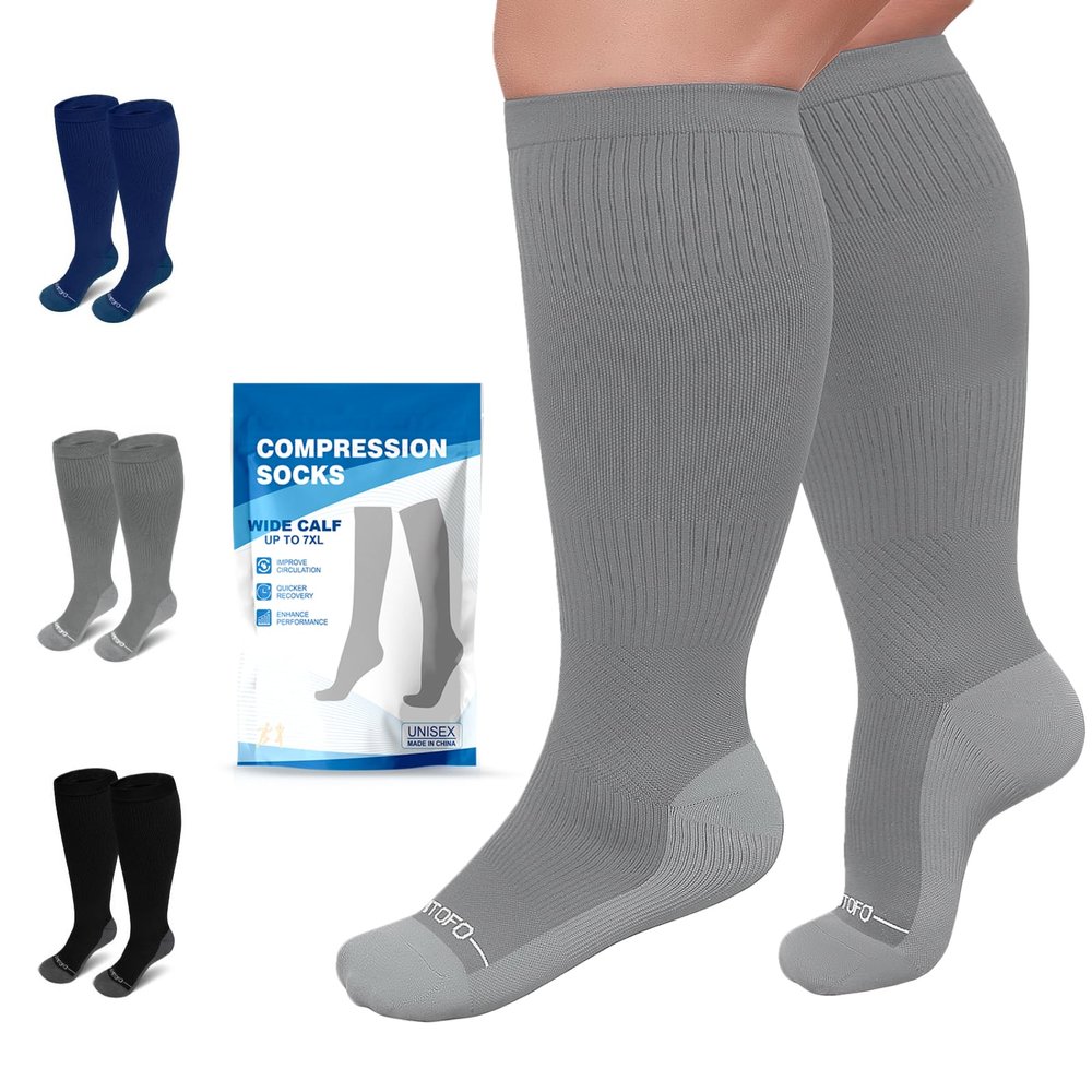 AMITOFO 3 Pairs Plus Size Compression Socks for Women Men Wide Calf