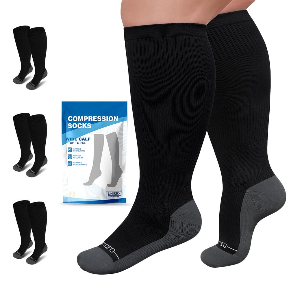 AMITOFO 3 Pairs Plus Size Compression Socks for Women Men Wide Calf