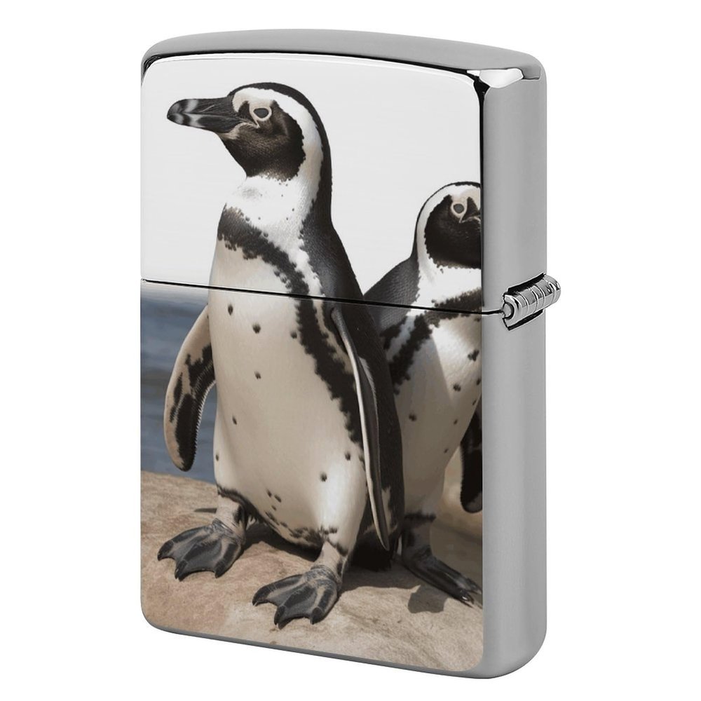 African Penguin Lighter Case Double-Sided Graffiti Lighter Holder - Metal Lighters Protective Cover, Universal Fit for Standard Lighters, Stylish Gift for Men & Women