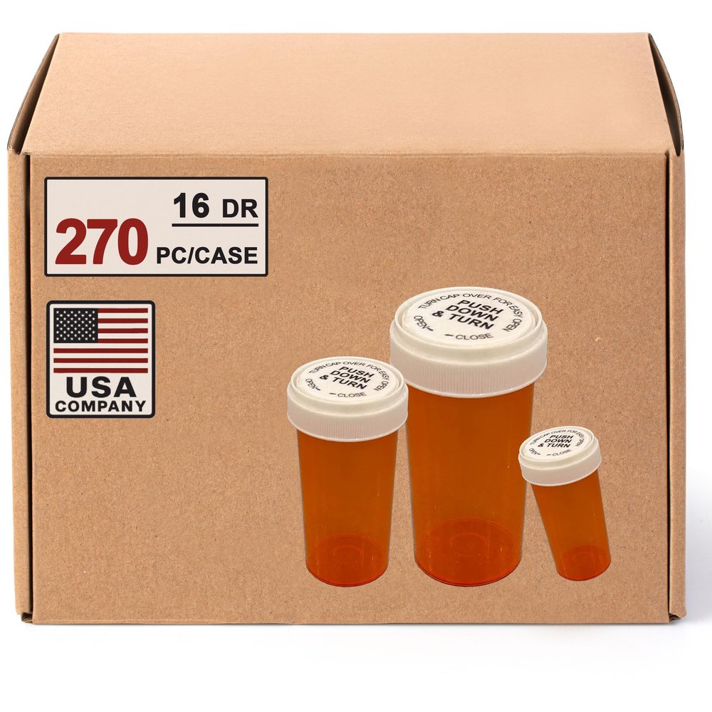 16 Dram Push Down and Turn Vials for Pharmacy 270 Pcs Empty Pill Bottles with Reversible Caps, Mini Pill Organizer Containers Child-Resistant Small Travel Pill Dispenser for Bulk Use