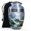 KARYLIZ Train Urns for Human Ashes Adult Man - Mountain Valley Clouds Blue-Green Urn for Male & Female, Large Cremation Urn with Velvet Bag, Funeral & Burial Urns for Mom & Dad 10 Inch view 1
