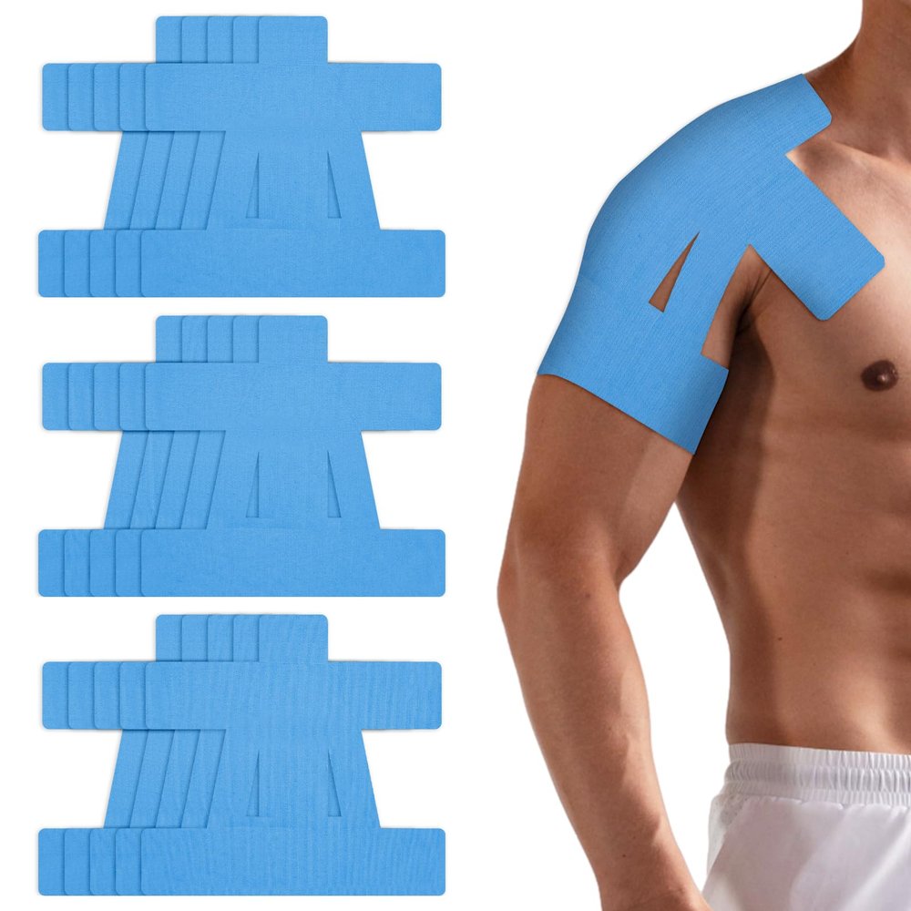 15 Pcs Precut Kinesiology Tape for ShoulderShoulder Tape for Shoulder Pain Relief Pre CutWaterproof, Breathable, Hypoallergenic Athletic Tape for Support and Protection(Blue)