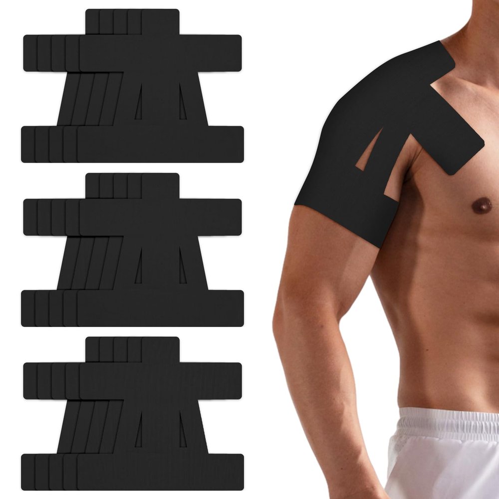 15 Pcs Precut Kinesiology Tape for ShoulderShoulder Tape for Shoulder Pain Relief Pre CutWaterproof, Breathable, Hypoallergenic Athletic Tape for Support and Protection(Black)