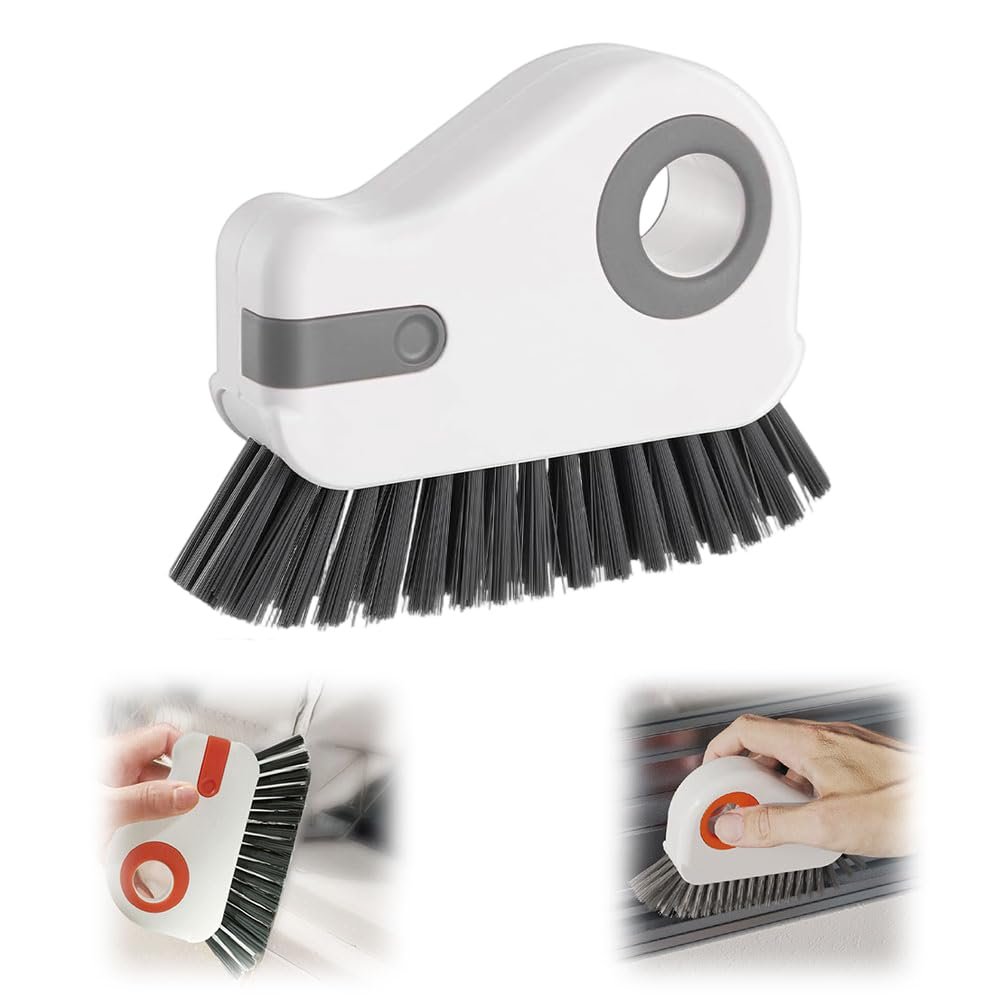 2 in 1 Groove Cleaning Brush Window Track Cleaning Tools, 2026 New Multifunction Hard Bristle Crevice Brush with Scraper for Shutter Door, Sliding Door, Window Sill, Window Seal (Gray)