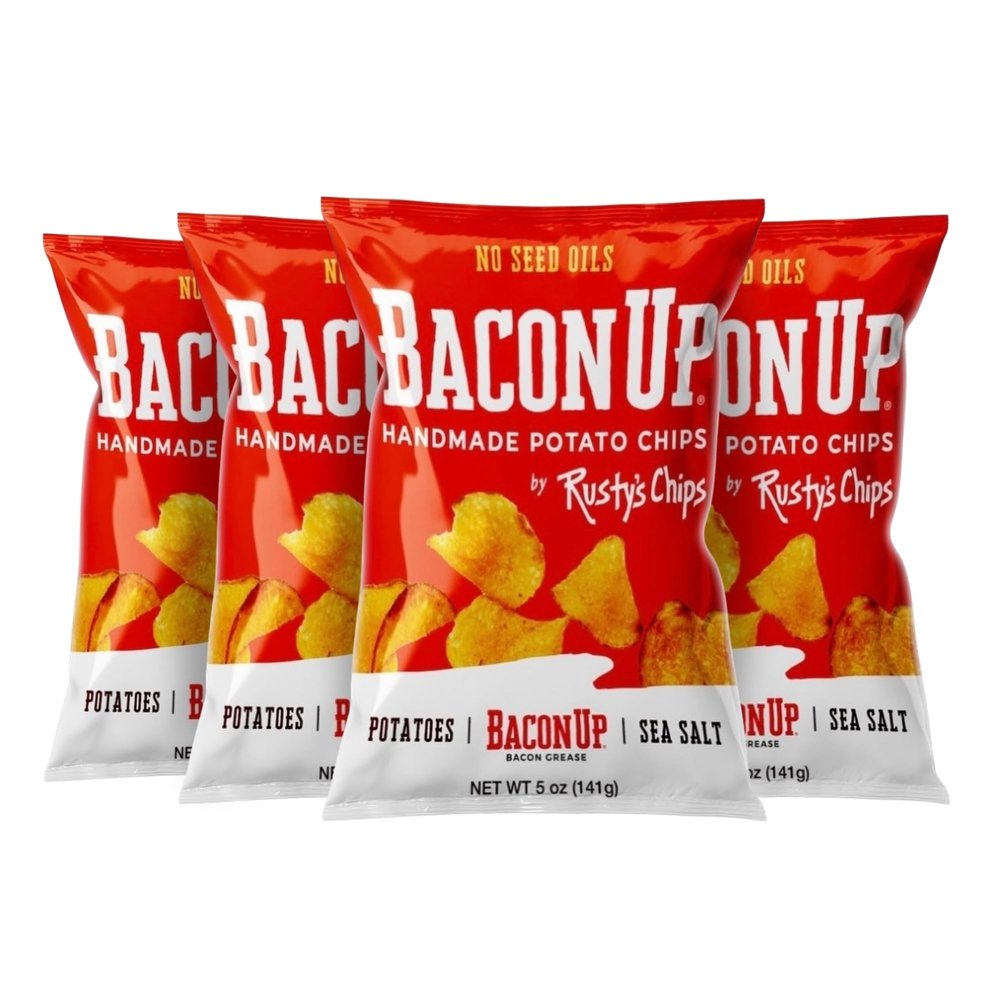 Bacon Up - Handmade Crunchy Healthy Potato Chips - No Preservatives, Gluten Free, Healthy Snacks for Adults - 5oz (4 Snack Packs) by Rusty's Chips
