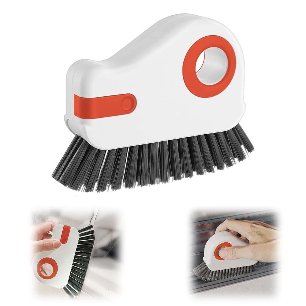 2 in 1 Groove Cleaning Brush Window Track Cleaning Tools, 2026 New Multifunction Hard Bristle Crevice Brush with Scraper for Shutter Door, Sliding Door, Window Sill, Window Seal (Orange)