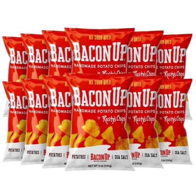 Bacon Up - Handmade Crunchy Healthy Potato Chips - No Preservatives, Gluten Free, Healthy Snacks for Adults - 5oz (12 Snack Packs) by Rusty's Chips